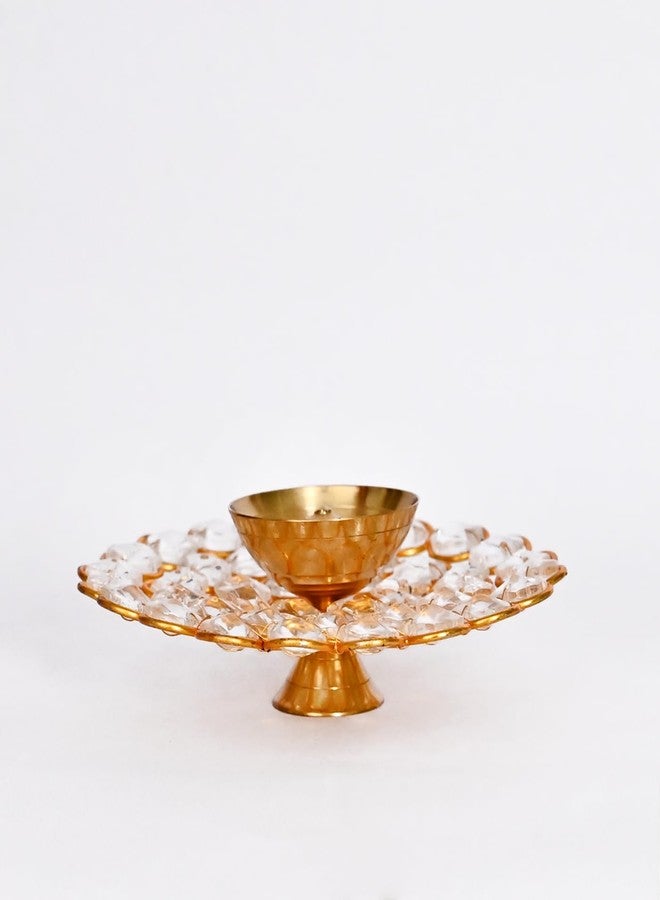 DecorTwist®Brass Diya for Puja 1.7 Inch | Crystal Akhand Diya Oil Puja Lamp | Deepak for Pooja Room Home Decor Pooja Articles | Diwali, Navratri Diya Decoration Items for Home Decor - Image 2